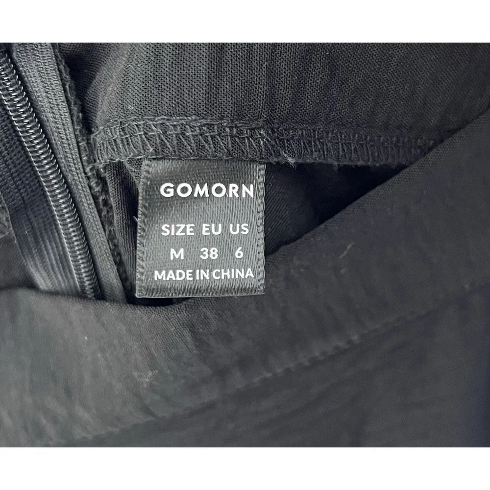 Gomorn Super Wide Leg High Rise Pants Womens Size Medium Black Crinkle Pockets